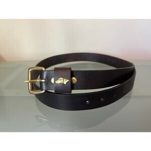 Kevin’s 34” waist belt mens leather plantation Labrador retriever head dog brass